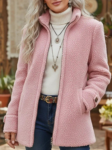 Women's Fleece Jacket Relaxed Fit Stand Collar