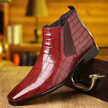 Men's Croc Embossed Leather Chelsea Boots