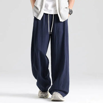 Men's Linen Wide Leg Trousers Relaxed Fit