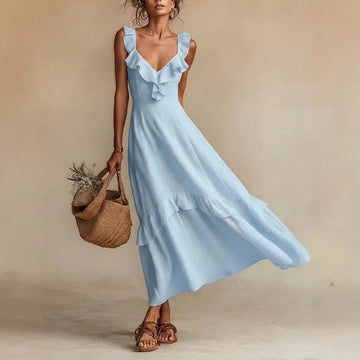 Women's Ruffle Trim Maxi Dress A-Line