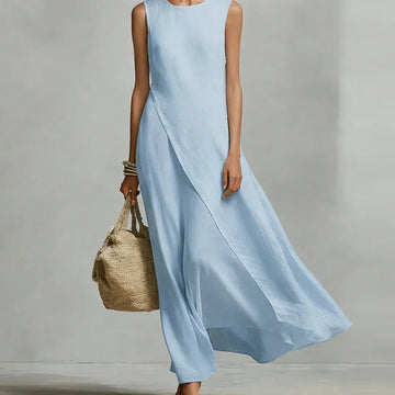 Women's Linen Maxi Dress Asymmetrical