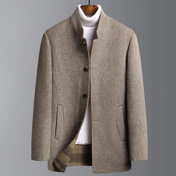 Men's Wool-Blend Overcoat Stand Collar
