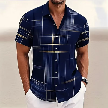 Men's Geometric Plaid Shirt Short Sleeve