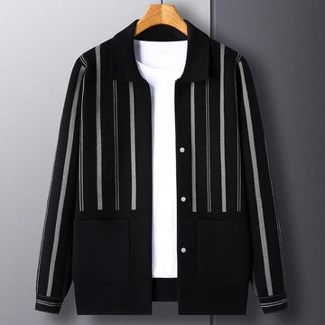 Men's Striped Wool Cardigan Relaxed Fit