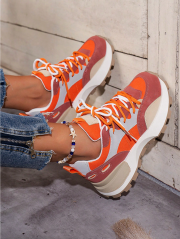 Women's Colourblock Platform Chunky Sneakers - Lace-Up