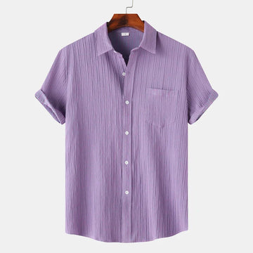 Men’s Short Sleeve Button-Up Shirt with Polo Collar and Chest Pocket