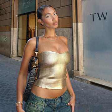 Women's Metallic Strapless Top