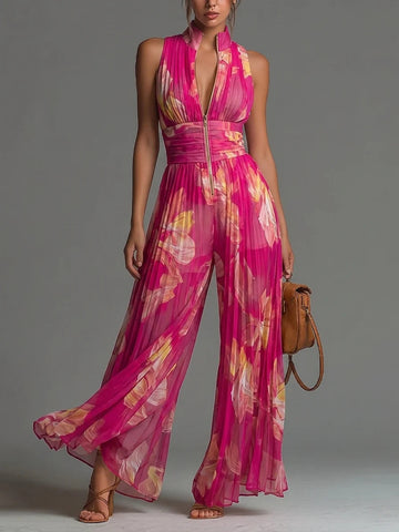 Women's Floral Halter Jumpsuit Wide Leg