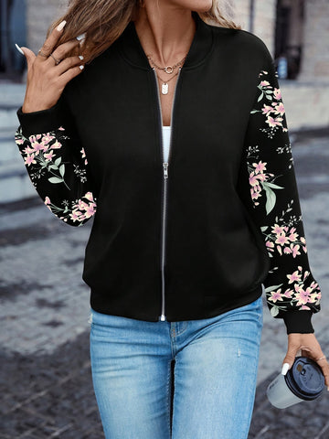 Women's Floral Bomber Jacket Zip Front