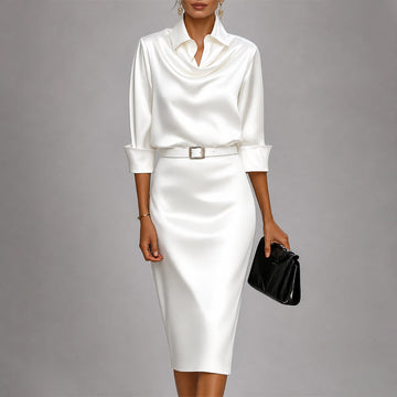 Women's Satin Cowl Neck Midi Dress