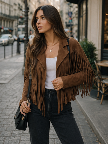 Women's Suede Jacket Cropped Fringe