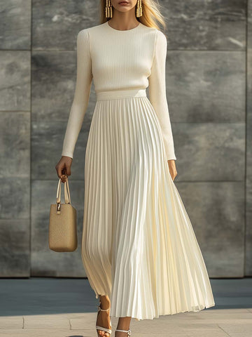Women's Maxi Dress Pleated Ribbed Knit