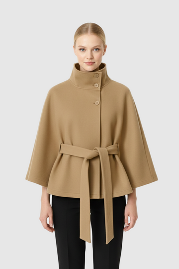 Women's Wool Cape Coat Belted High Collar