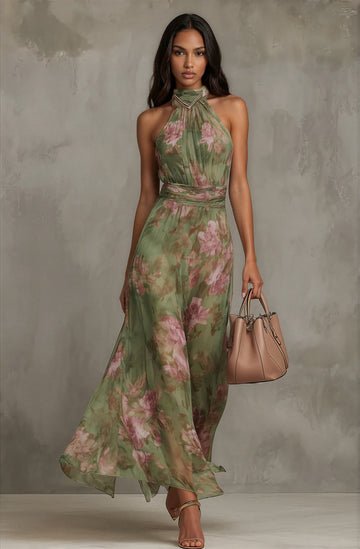 Women's Floral Halter Maxi Dress