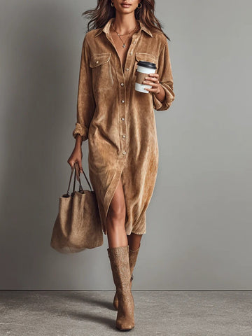 Women's Corduroy Midi Dress Relaxed Fit