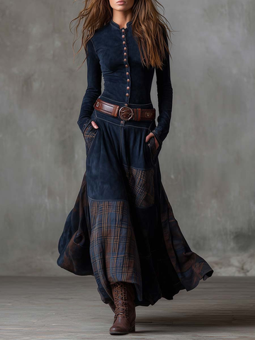 Women's Checked Maxi Dress A-Line