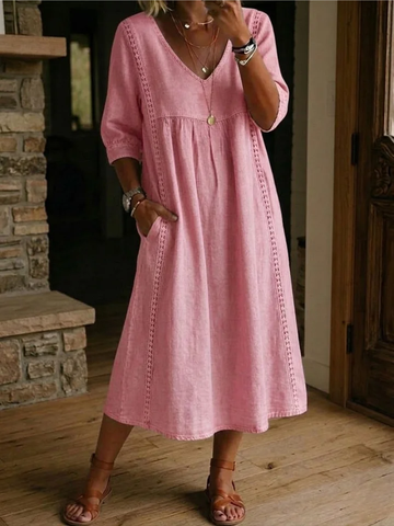 Women's Cotton Midi Dress V-Neck