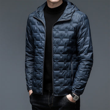 Men's Long Sleeve Hooded Zip-Up Quilted Down Jacket