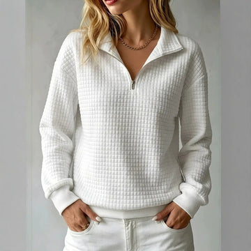 Women's Sweatshirt Half-Zip Waffle-Textured