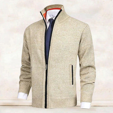 Men's Knit Cardigan Mock Neck Zip Front