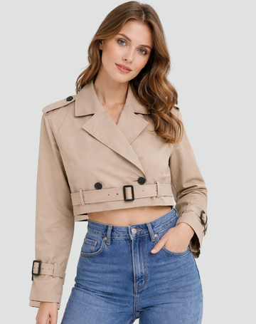 Women's Cotton Trench Coat Cropped Regular Fit