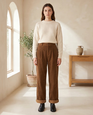 Women's Corduroy Wide Leg Trousers Pleated