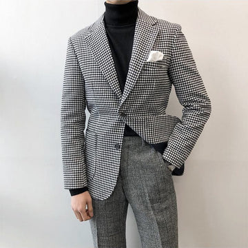 Men's Houndstooth Single-Breasted Blazer with Notch Lapel