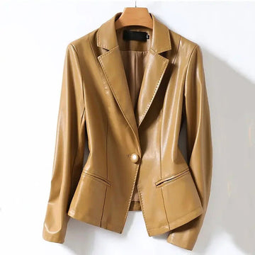 Women's Leather Blazer Slim Fit