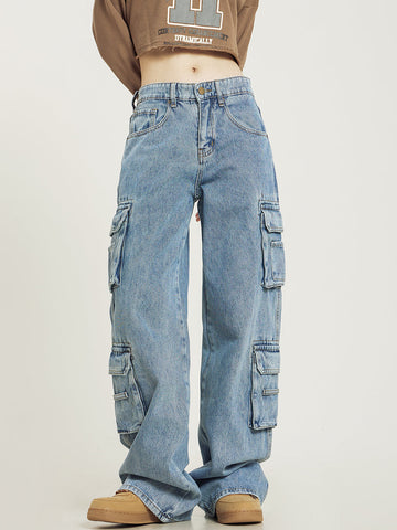 Women's Denim Cargo Jeans Relaxed Fit