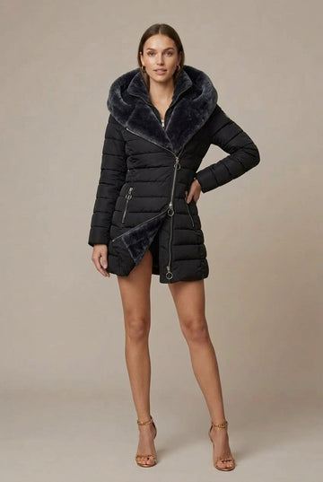 Women's Puffer Jacket Hooded Asymmetric Zip