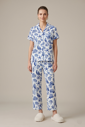 Women's Pajama Set with Notch Collar and Piping