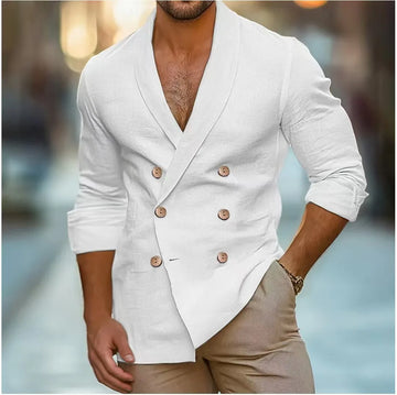 Men's Linen Blazer Double Breasted Tailored