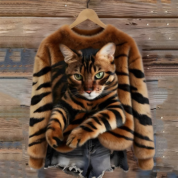 Women's Cat Print Sweater Oversized