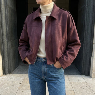 Women's Suede Bomber Jacket Cropped