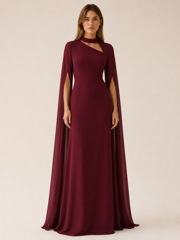Women's Chiffon Maxi Dress V-Neck Cape Sleeves