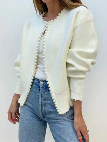 Women's Cardigan Pearl Trim Oversized