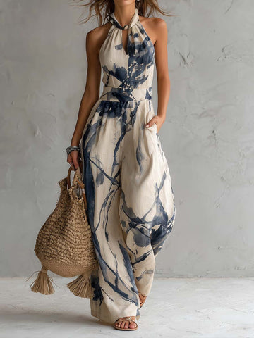 Women's Abstract Print Halter Neck Jumpsuit