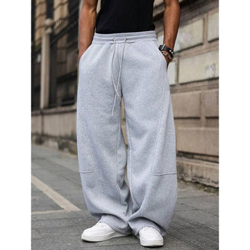 Men's Wide Leg Fleece Joggers with Drawstring Waist and Side Pockets