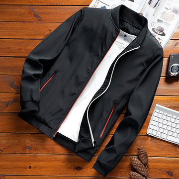 Men's Fleece-Lined Bomber Jacket with Contrast Piping