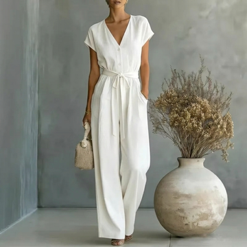 Women's Wide Leg Jumpsuit V-Neck Relaxed Fit