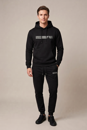 Men's Hooded Tracksuit Set with Kangaroo Pocket and Graphic Print