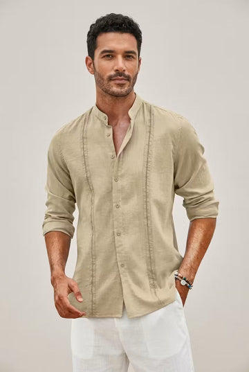 Men's Linen Mandarin Collar Shirt