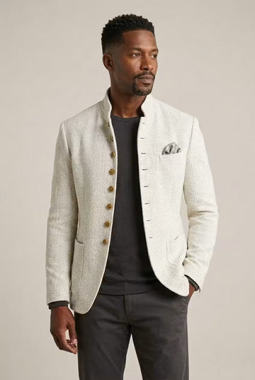 Men's Mandarin Collar Blazer Textured