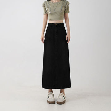 Women's Denim Maxi Skirt with Back Slit