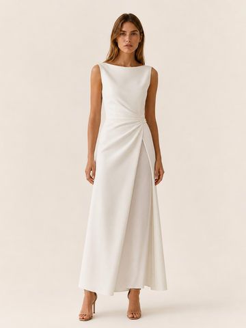 Women's Sleeveless Maxi Dress Draped Waist Back Slit