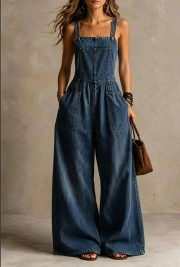 Women's Denim Wide Leg Jumpsuit Overall
