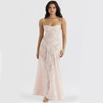 Women's Floral Maxi Dress - Spaghetti Strap Sweetheart Neck - Lace