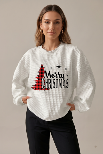 Women's Christmas Tree Print Sweatshirt Crew Neck