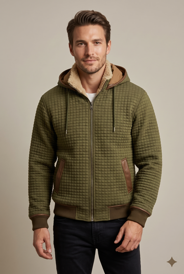 Men's Quilted Fur-Lined Hooded Jacket with Full Zip