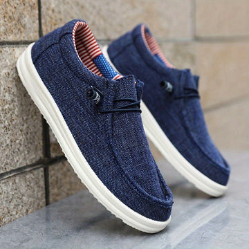 Men’s Low-Top Slip-On Shoes with Elastic Lace Detail and Flat Sole